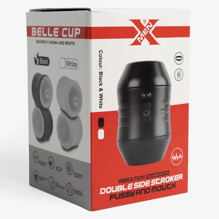 XMen Male Sex Toys XMen Belle Cup Vibrating DoubleSided Pussy Mouth Stroker