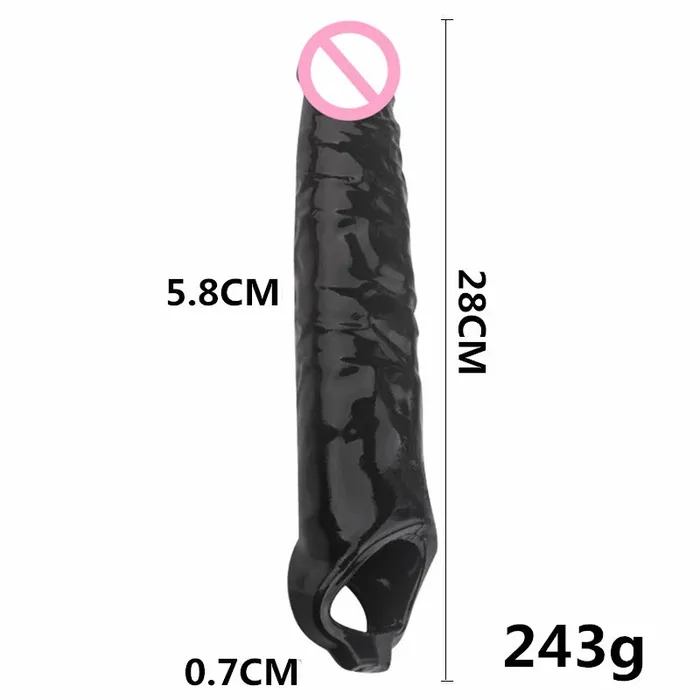 Female Sex Toys Domlust Realistic Black Dildo Cock Sleeve Big Penis Eextender Silicone Strectchy Sex Toys for Men