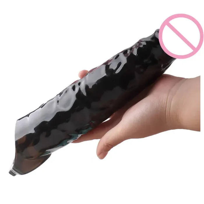 Female Sex Toys Domlust Realistic Black Dildo Cock Sleeve Big Penis Eextender Silicone Strectchy Sex Toys for Men